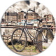 Bike Over Bridge In Amsterdam, Cityscape Photo Round Metal Artwork, 36"