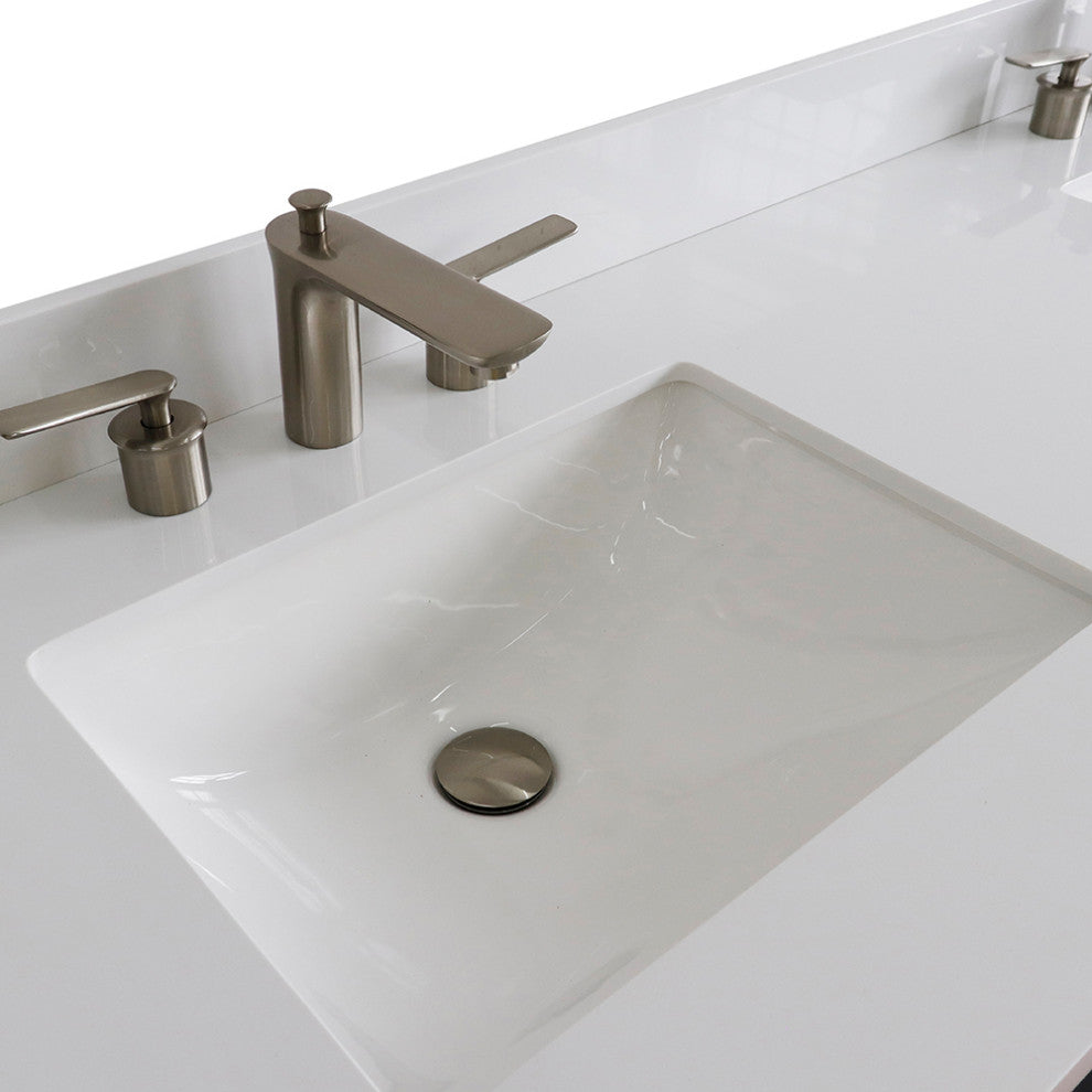 61" Double Vanity, Dark Gray Finish With Engineered Stone Top, Rectangle Sink