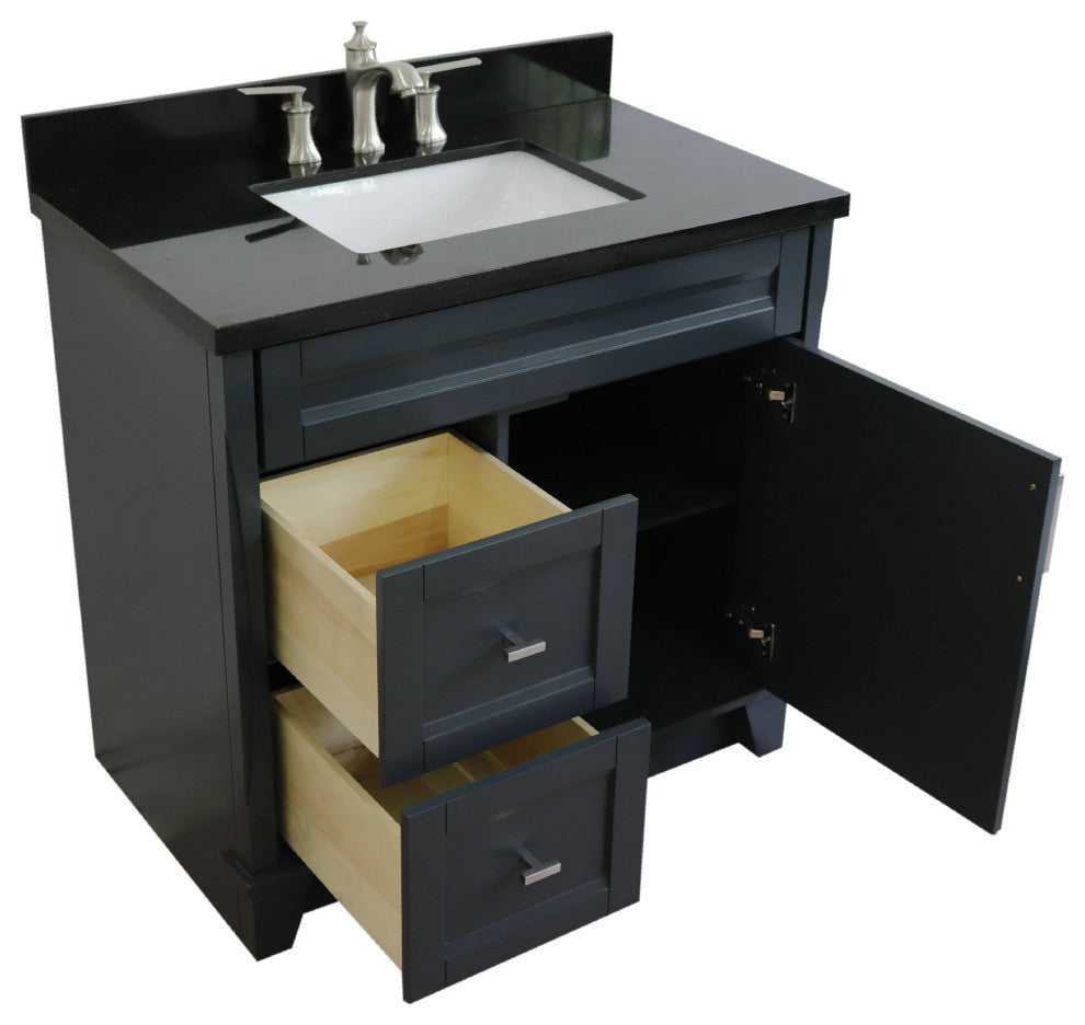 37" Single Sink Vanity, Dark Gray Finish With Black Galaxy Granite