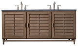Portland 72" Double Vanity, Whitewashed Walnut w/  Charcoal Soapstone Quartz
