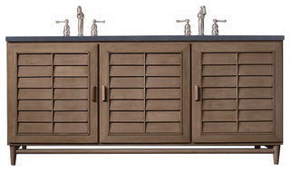 Portland 72" Double Vanity, Whitewashed Walnut w/  Charcoal Soapstone Quartz