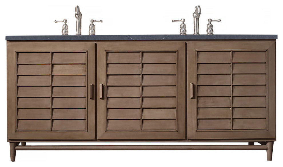 Portland 72" Double Vanity, Whitewashed Walnut w/  Charcoal Soapstone Quartz