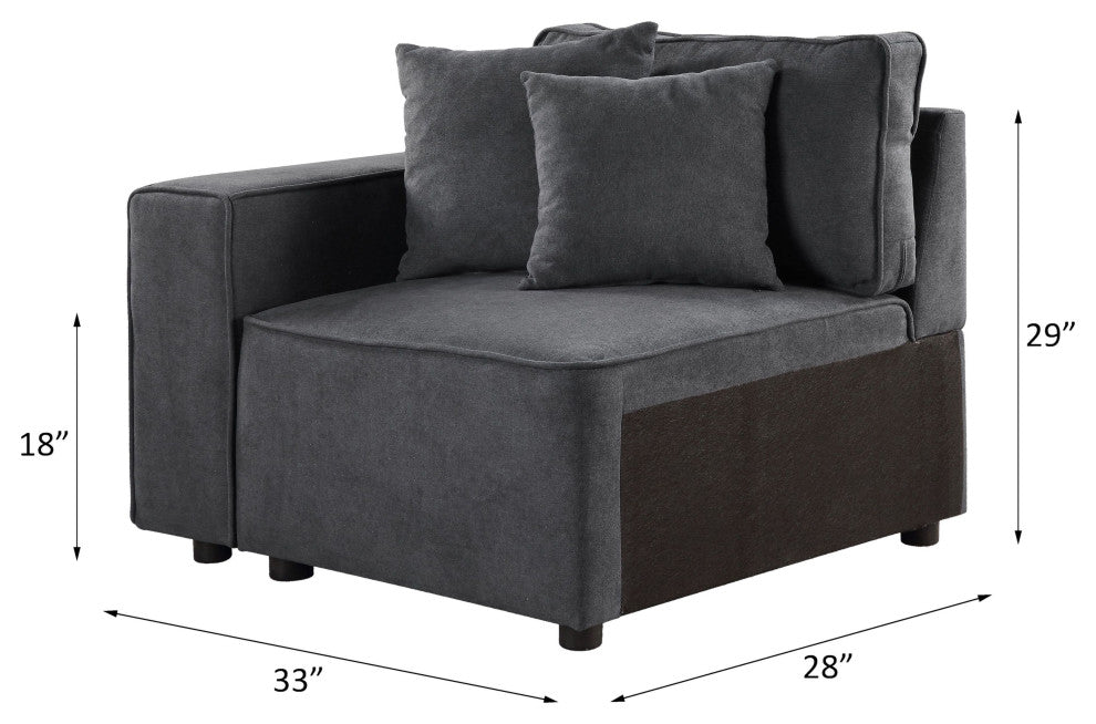ACME Silvester Modular Left Facing Chair With 2 Pillows, Gray Fabric
