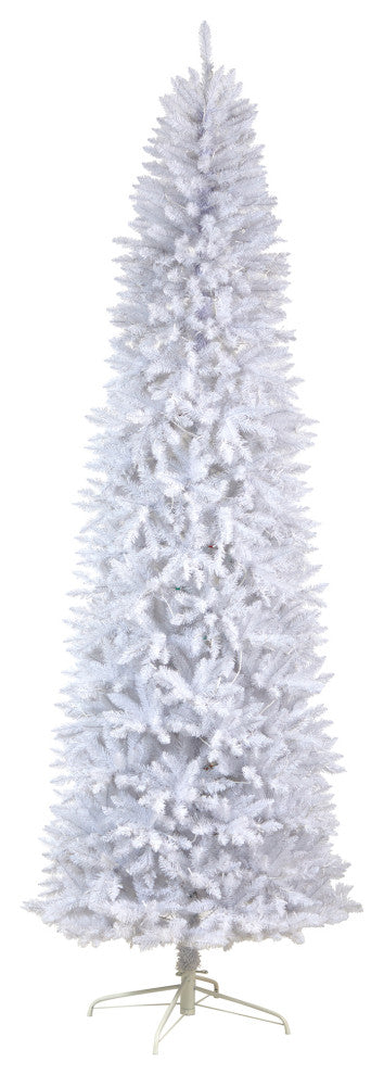9' Slim White Faux Xmas Tree W/600 Warm White Lights & 1860 Bendable Branches