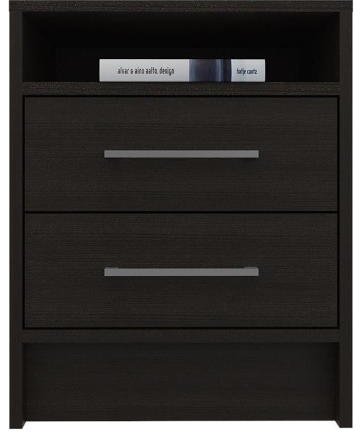 Tu Home Square 2 Drawer Engineered Wood Nightstand Set in Black (Set of 2)
