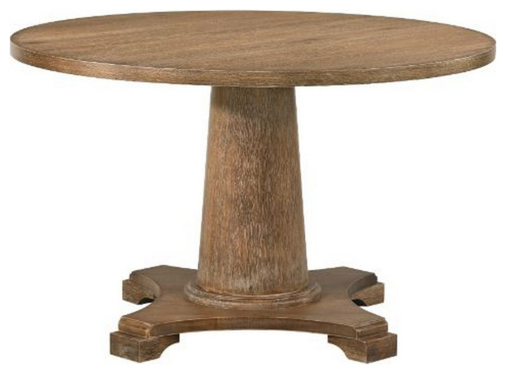 Benzara BM261741 Dining Table With Single Pedestal Base, Oak Brown