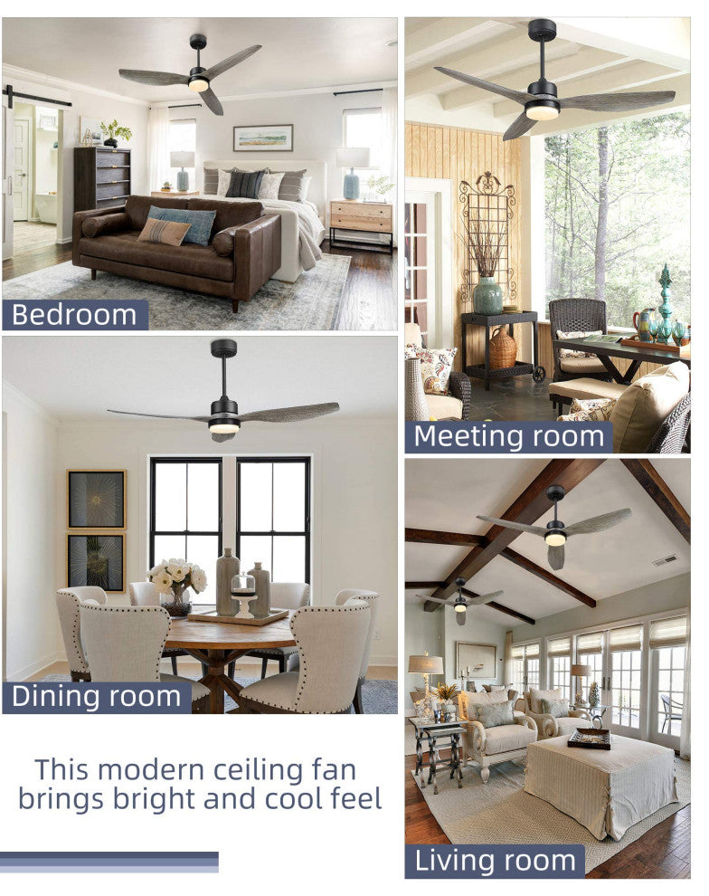 52'' 3 - Blade LED Propeller Ceiling Fan with Remote Control and Light Kit, Wood