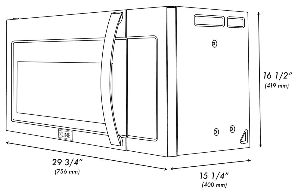 ZLINE 30" Over the Range Microwave Traditional Handle and Charcoal Filters