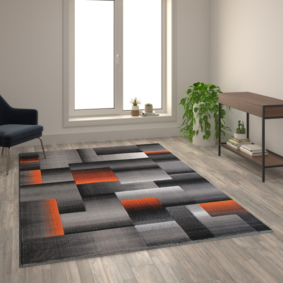 Angie Collection Rectangle 6' x 9' Blocked Area Rug, Orange