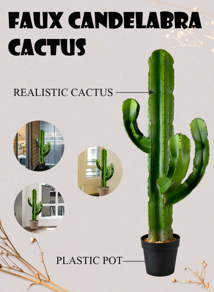 Serene Spaces Living Faux Candelabra Cactus in Gray Plastic Pot, 44" Tall