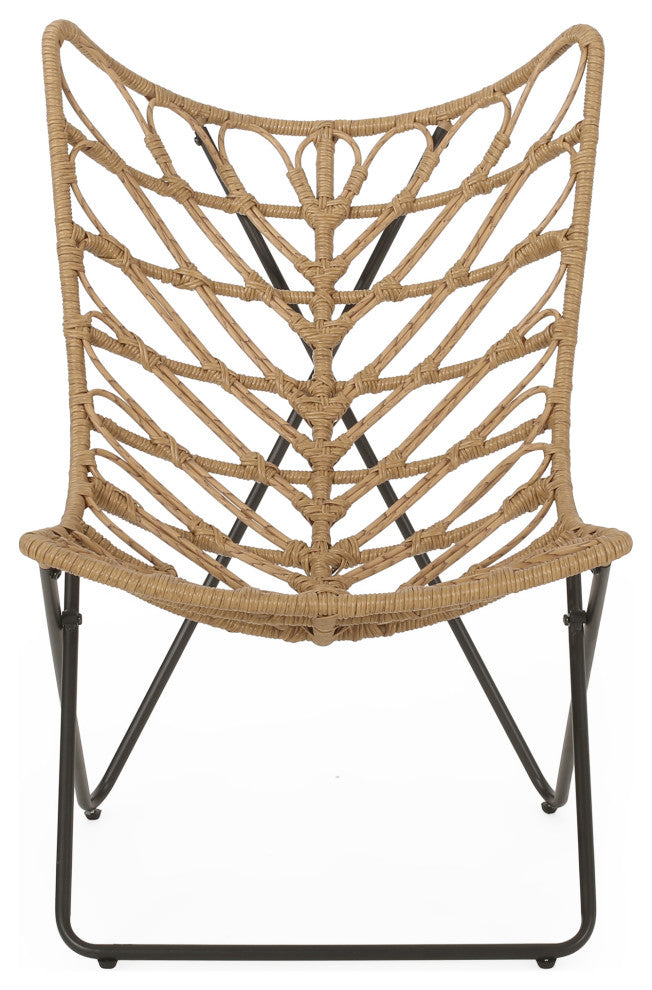 Danbury Outdoor Boho Modern Wicker 3-Piece Chat Set, Light Brown/Black