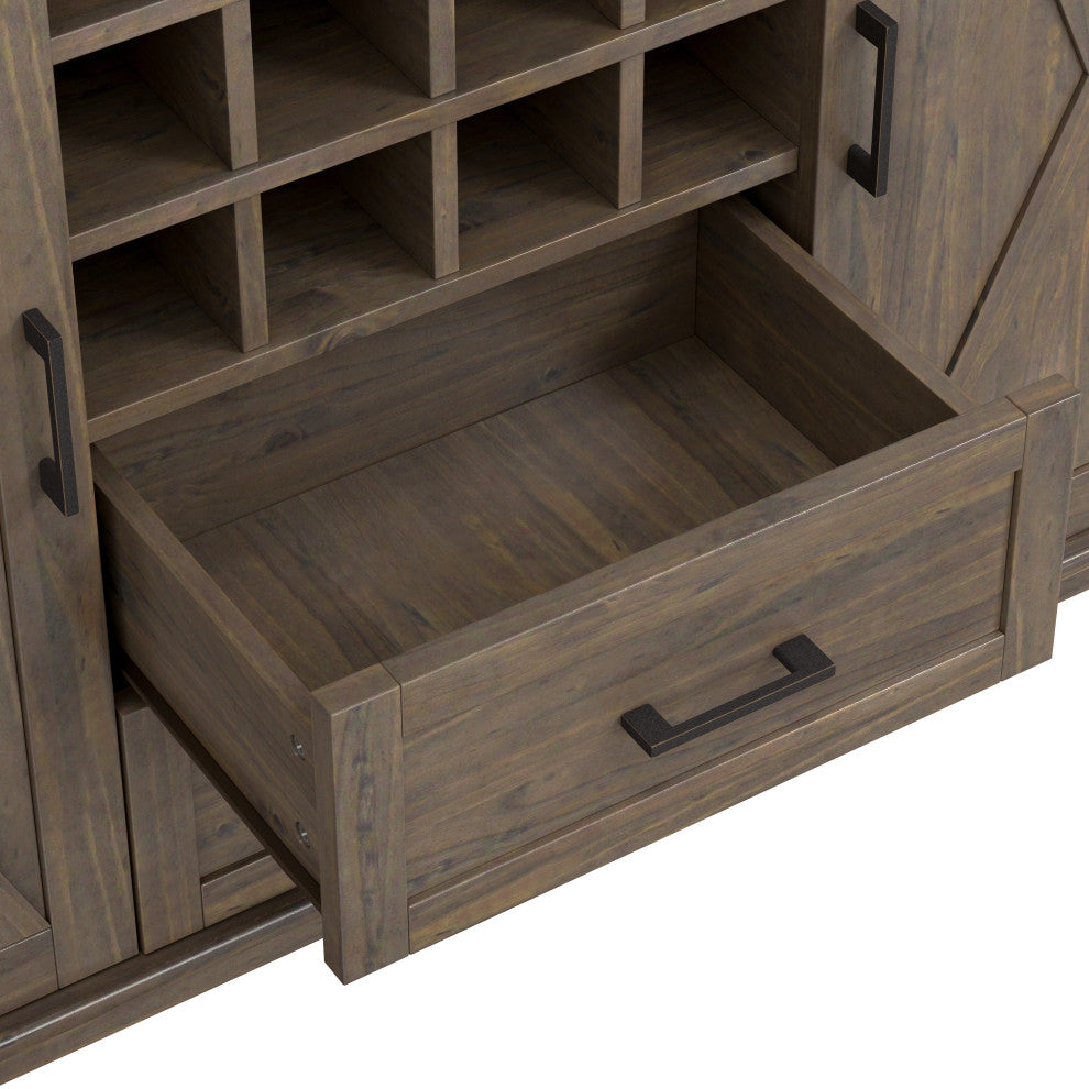 Ela Solid Wood Sideboard With Wine Storage, Smoky Brown