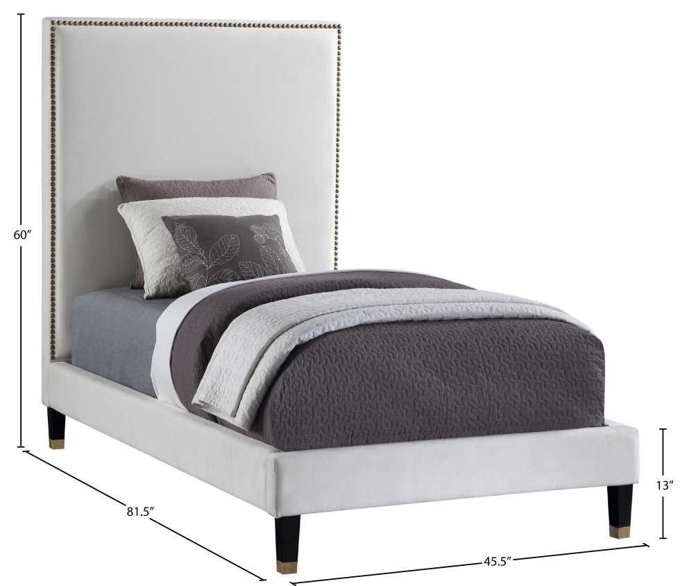 Harlie Velvet Upholstered Bed, Cream, Twin