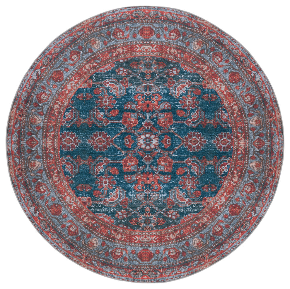 Safavieh Washable Tucson Tsn183M Traditional Rug, Blue/Rust, 5'x8'