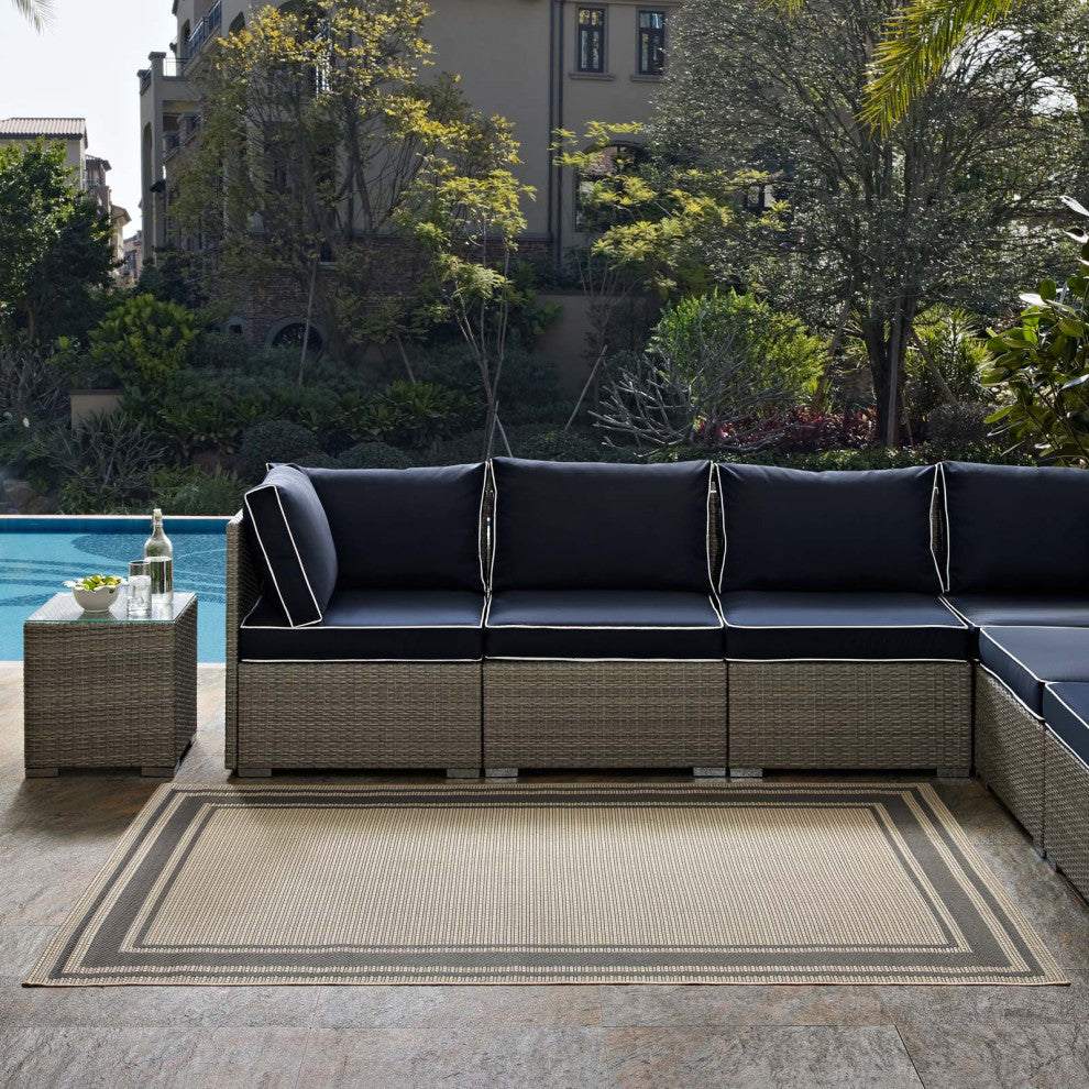 Rim Solid Border 9x12 Indoor and Outdoor Area Rug-Gray and Beige