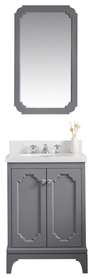 24" Wide Cashmere Gray Single Sink Quartz Carrara Bathroom Vanity