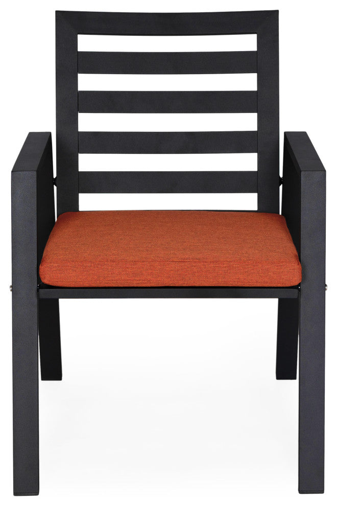 LeisureMod Chelsea Patio Dining Chair, Aluminum With Cushions Set of 2, Orange