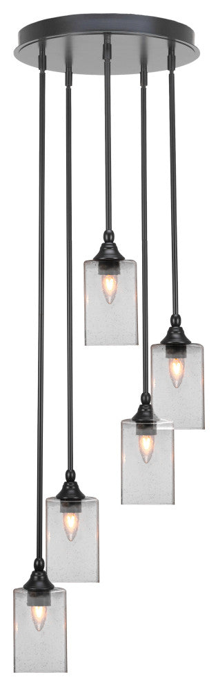 Empire 5-Light Cluster Pendalier, Matte Black/Square Clear Bubble