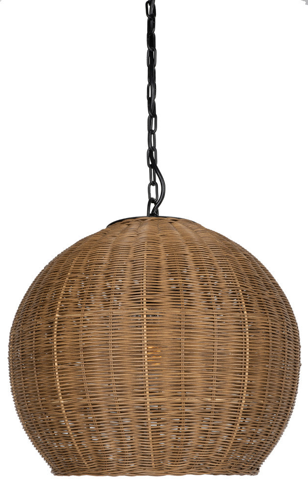 All Weather Wicker Outdoor Ball Pendant Lamp, Brown, Large