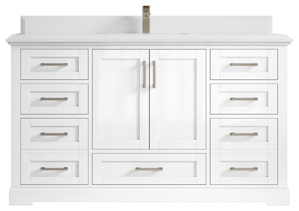 Boston 60 Single Bathroom Vanity in White 1.5" White Quartz