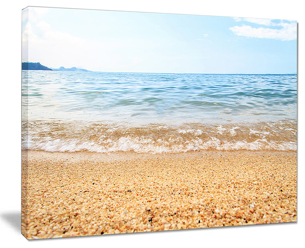 "Blue Seashore With Pebble Stones" Modern Seascape Wall Art, 40"x30"