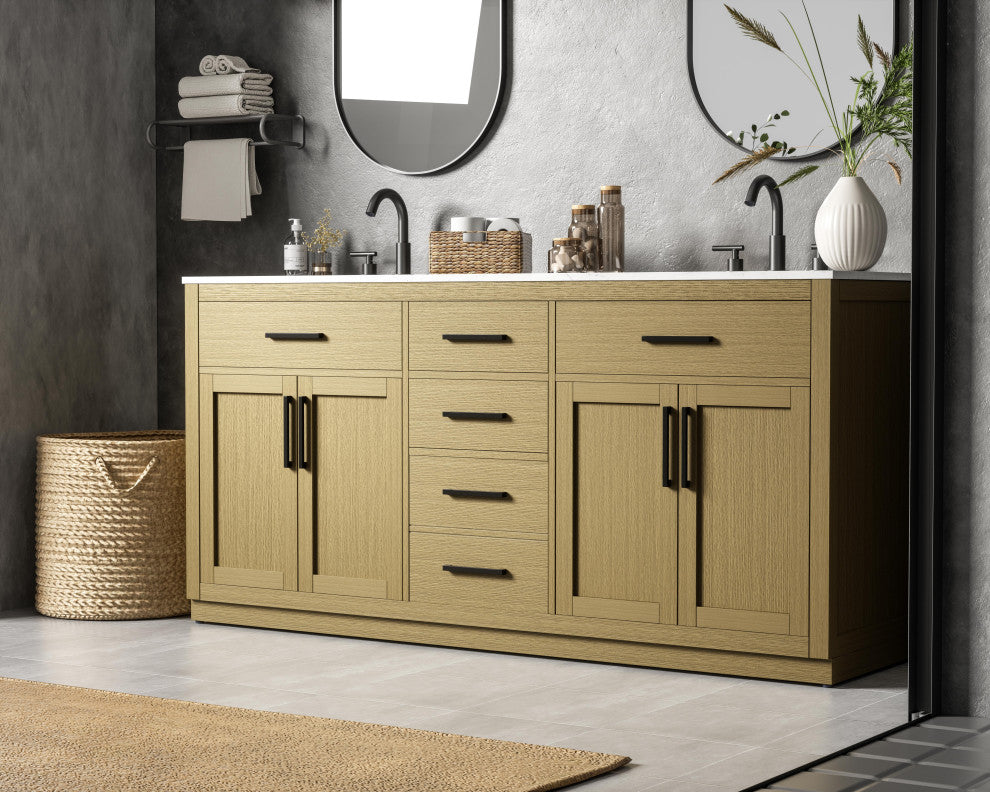 Home Living 72" Double Bathroom Vanity, Honey Brown