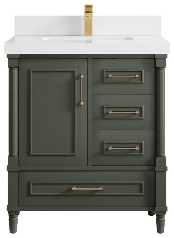 Aberdeen 30 Single Sink Bath Vanity in Pewter Green 2" White Quartz