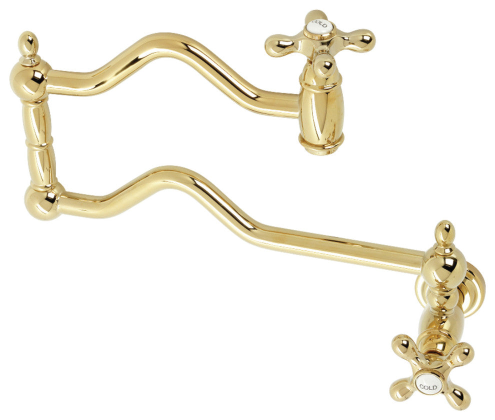 Kingston Brass KS2102AX Heritage Wall Mount Pot Filler, Polished Brass