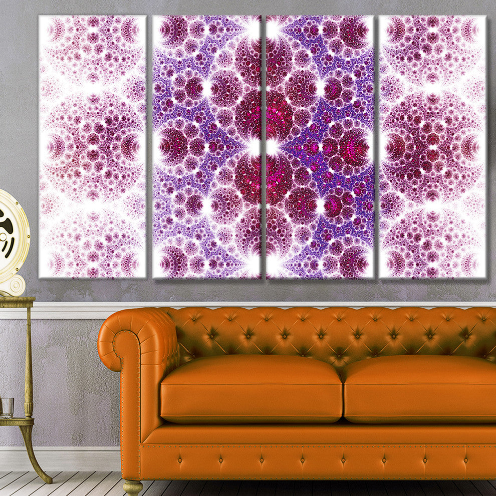 Exotic Pink Fractal Crescent Pattern, Abstract Art on Canvas, 48"x28", 4 Panels