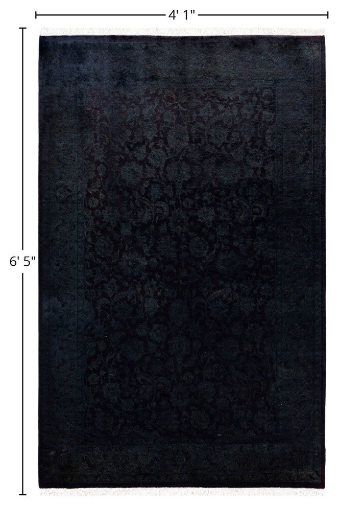 Overdyed One-of-a-Kind Hand-Knotted Area Rug Black, 4' 1" x 6' 5"