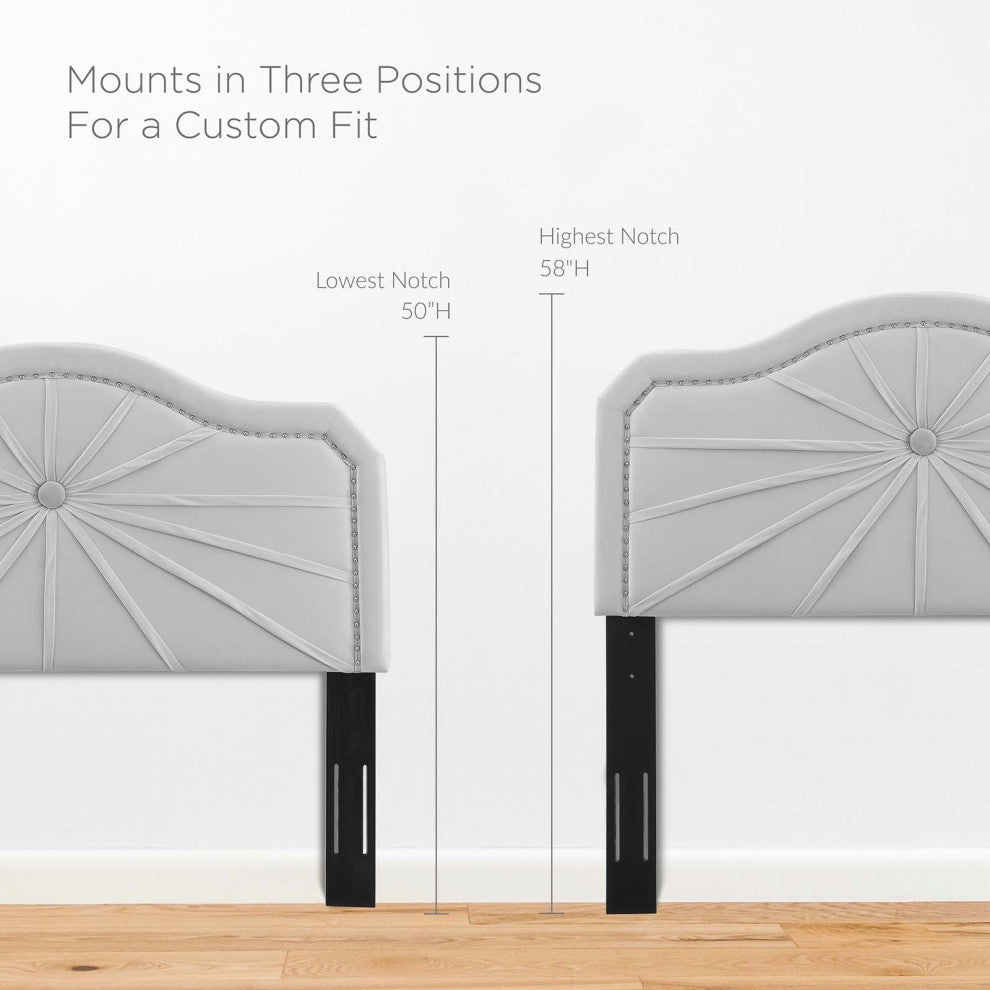 Headboard, King Size, Velvet, Light Gray, Modern Contemporary, Bedroom