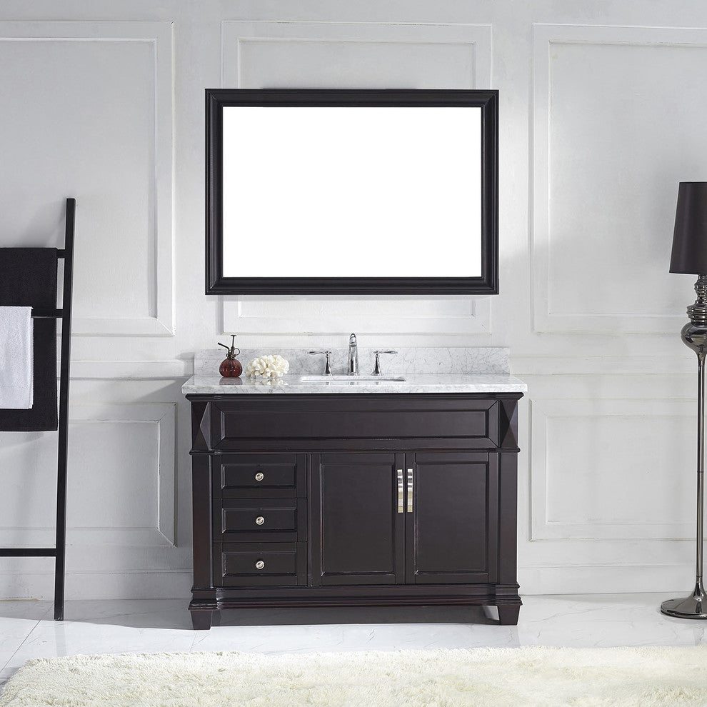 Virtu Victoria 48" Single Bathroom Vanity, Espresso With Faucet and Mirror