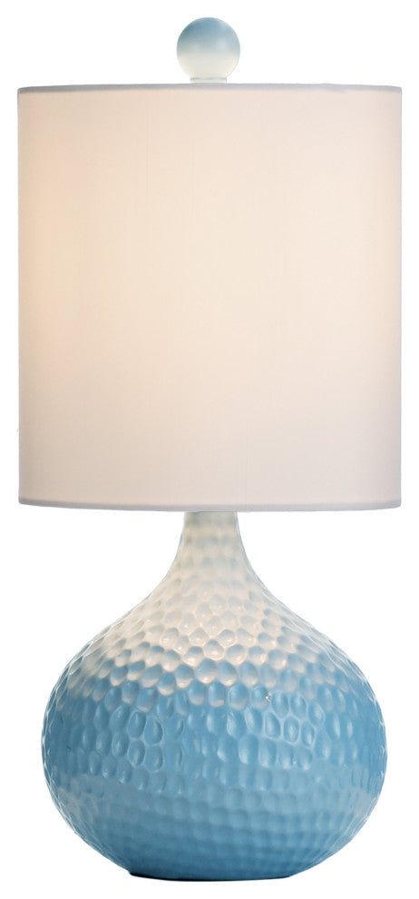 Ceramic Pebbled Table Lamp, Blue Finish, White Hardback Fabric Shade