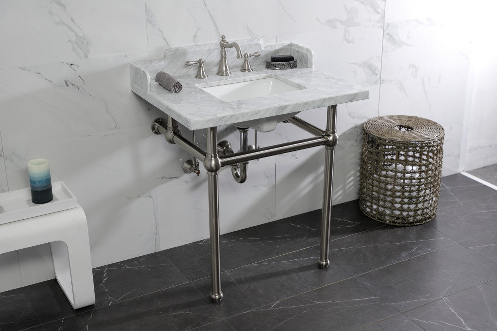 Kingston Brass LMS3030MBSQ8 30" Carrara Marble Console Sink, Legs