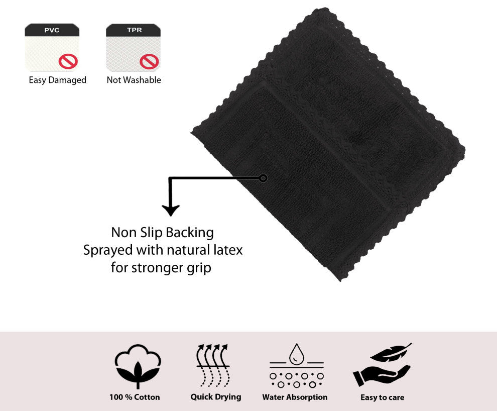 Opulent Reversible Bath Rug Set, Mat Non Slip, 17x24 Rectangle, Gray