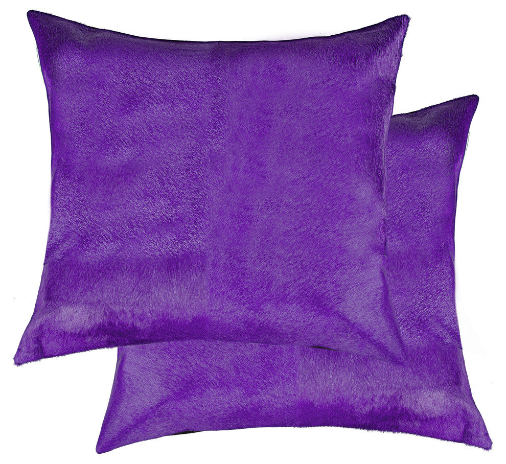 18"x18" Torino Cowhide Pillows, Set of 2, Purple