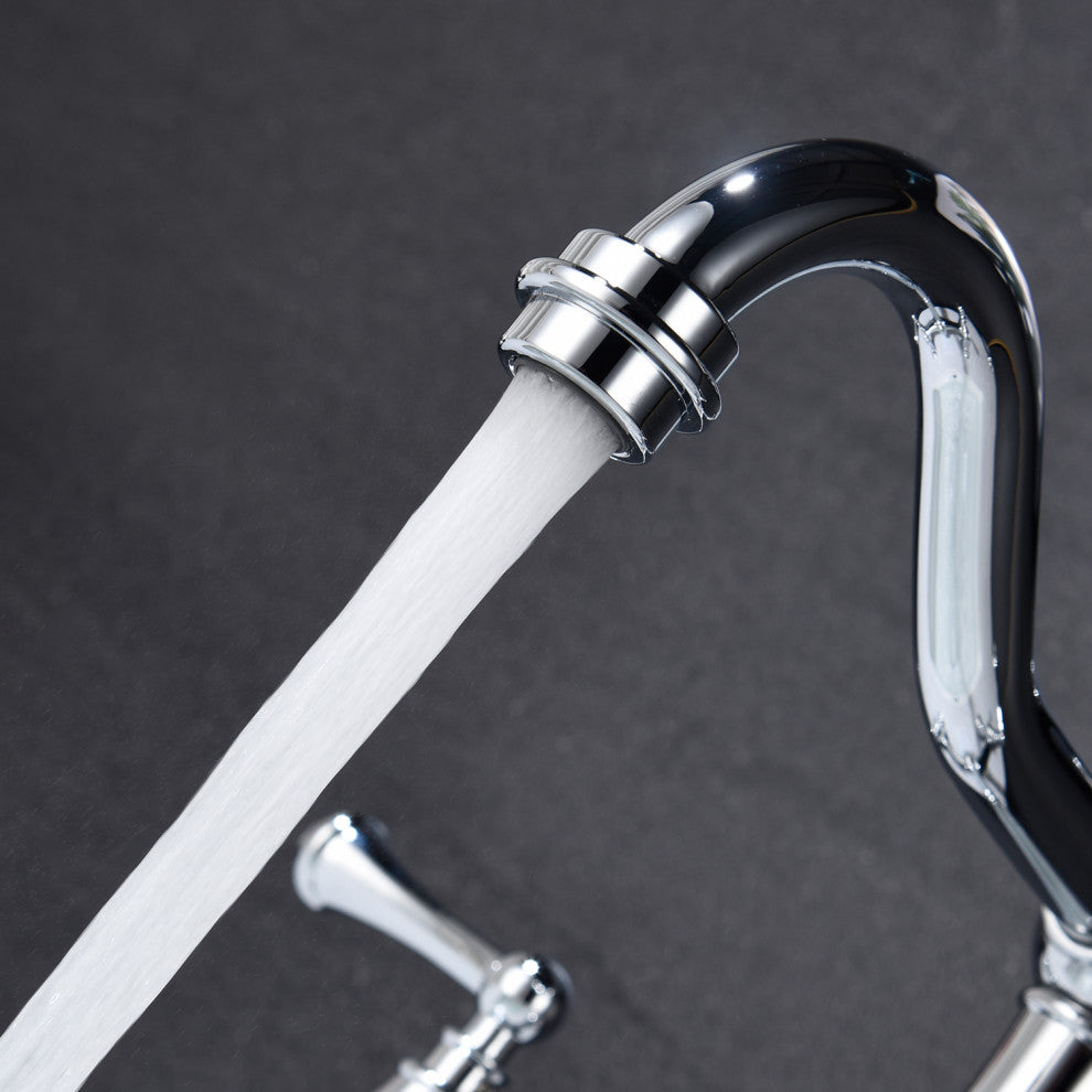 Wellfor Traditional Double Handle Widespread Kitchen Faucet, Chrome