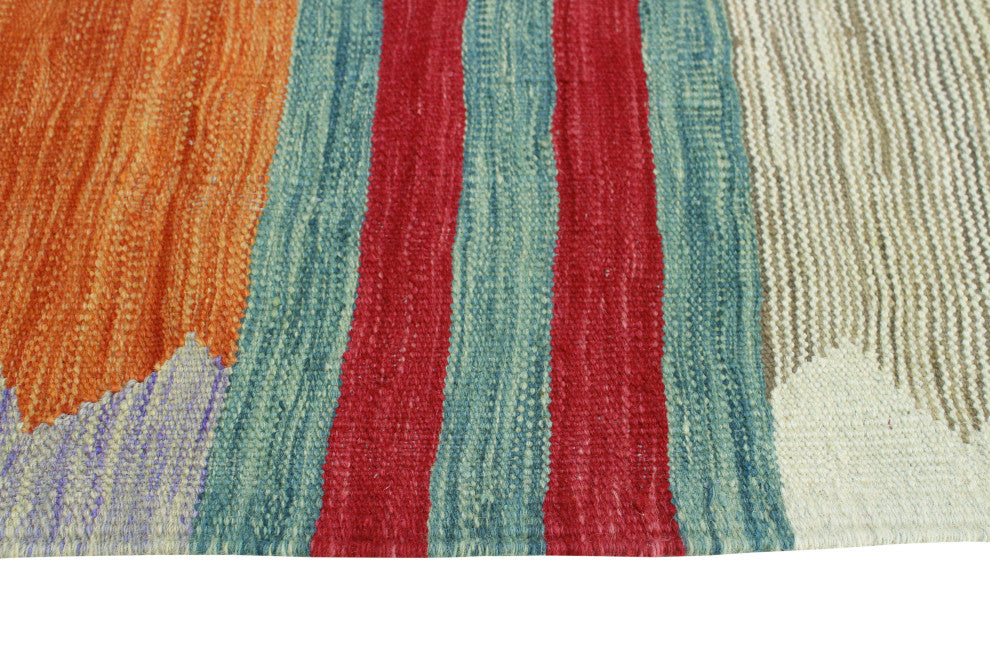 Modern Flatweave Aldrin Ivory/Green Rug, 5'7x8'2