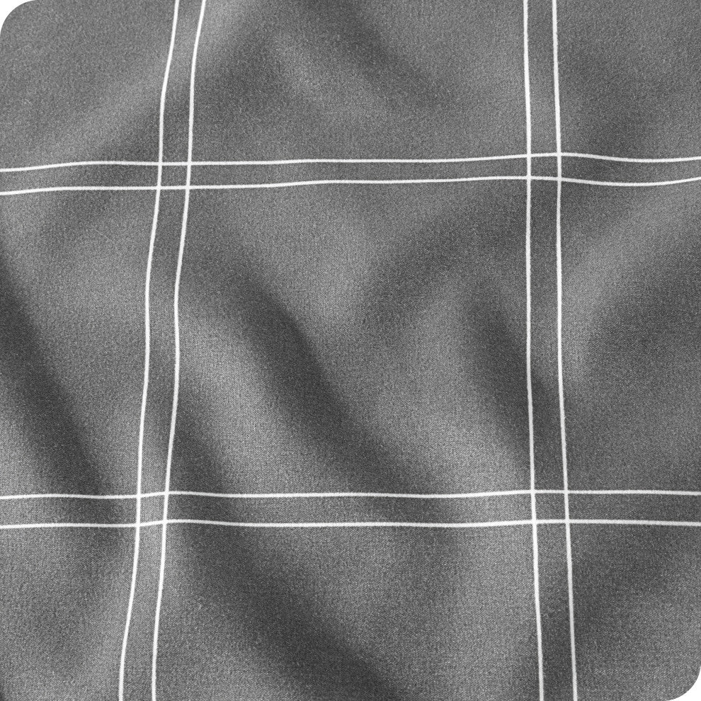 1800 Microfiber Printed Sheet Set, Modern Plaid - Gray/White, Split King