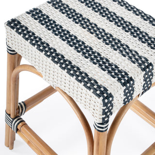 Robias Rectangular Rattan 24.5" Counter Stool, Navy Stripe