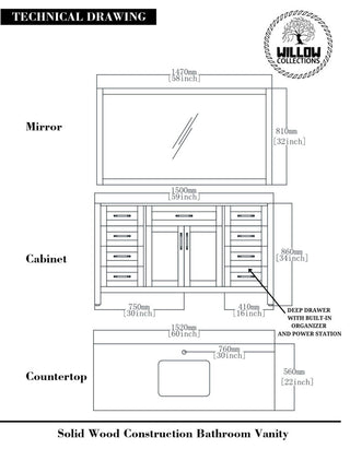 Cambridge 60 Single Bathroom Vanity in White 2" Empira Quartz