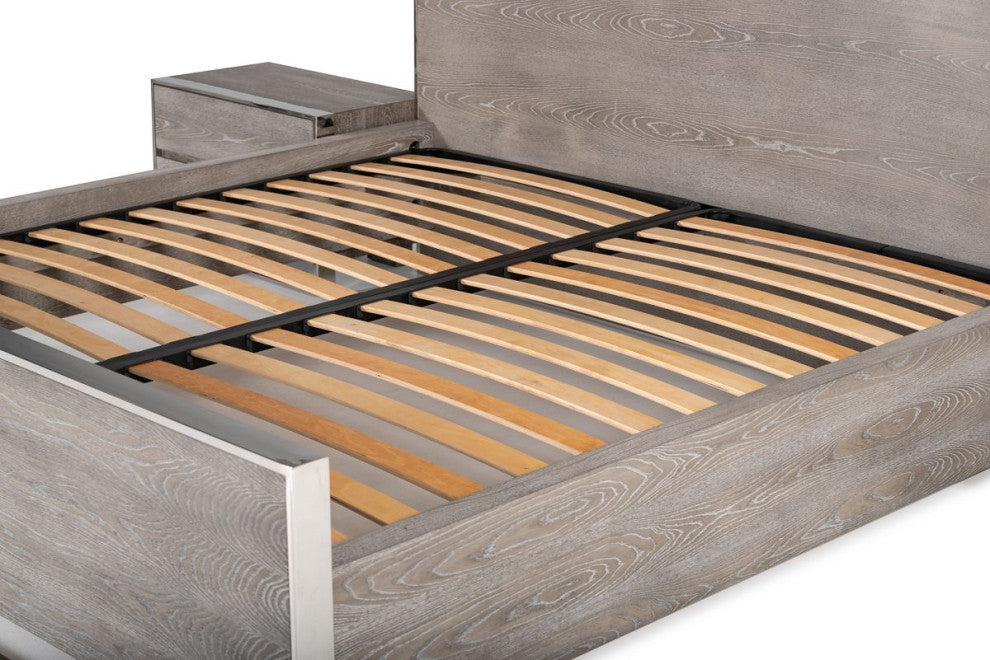 Modrest Charlene Modern Grey Elm and Stainless Steel Bed