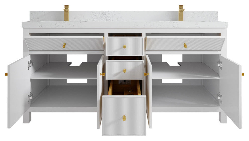 Sonoma 72 Double Sink Reeded Bath Vanity in White 2" Empira White