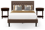 3 Pc Bed Set, 1 Bed Frame Brown, Headboard, 2 Wooden Nightstand,S Black Legs