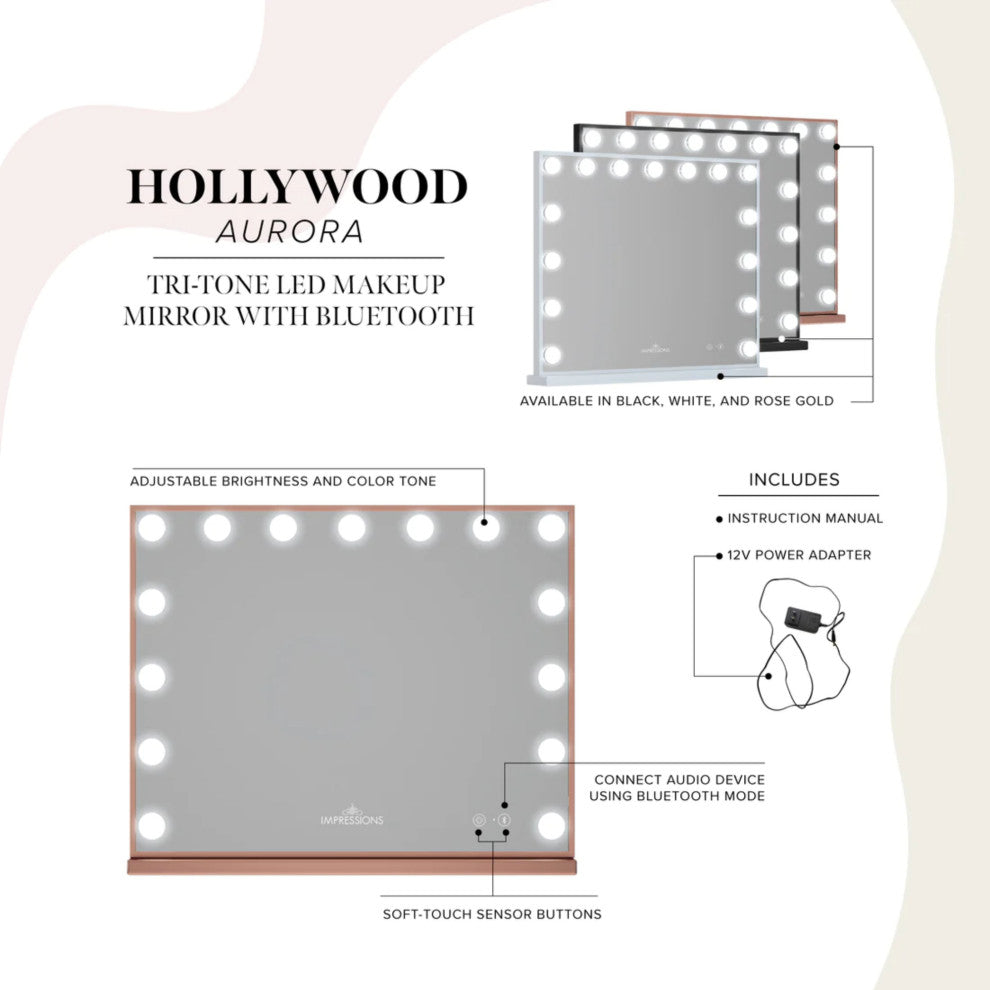 Hollywood Aurora  Tri tone Vanity Mirror with Bluetooth, Black