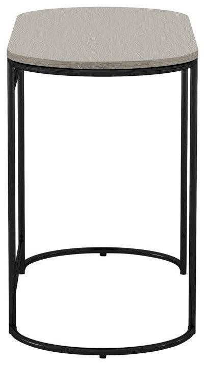 Transitional Desk, Sturdy Black Metal Legs With Oval Shaped Walnut Finished Top