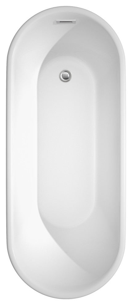 Ursula 67" Freestanding White Bathtub, Polished Chrome Drain and Overflow Trim