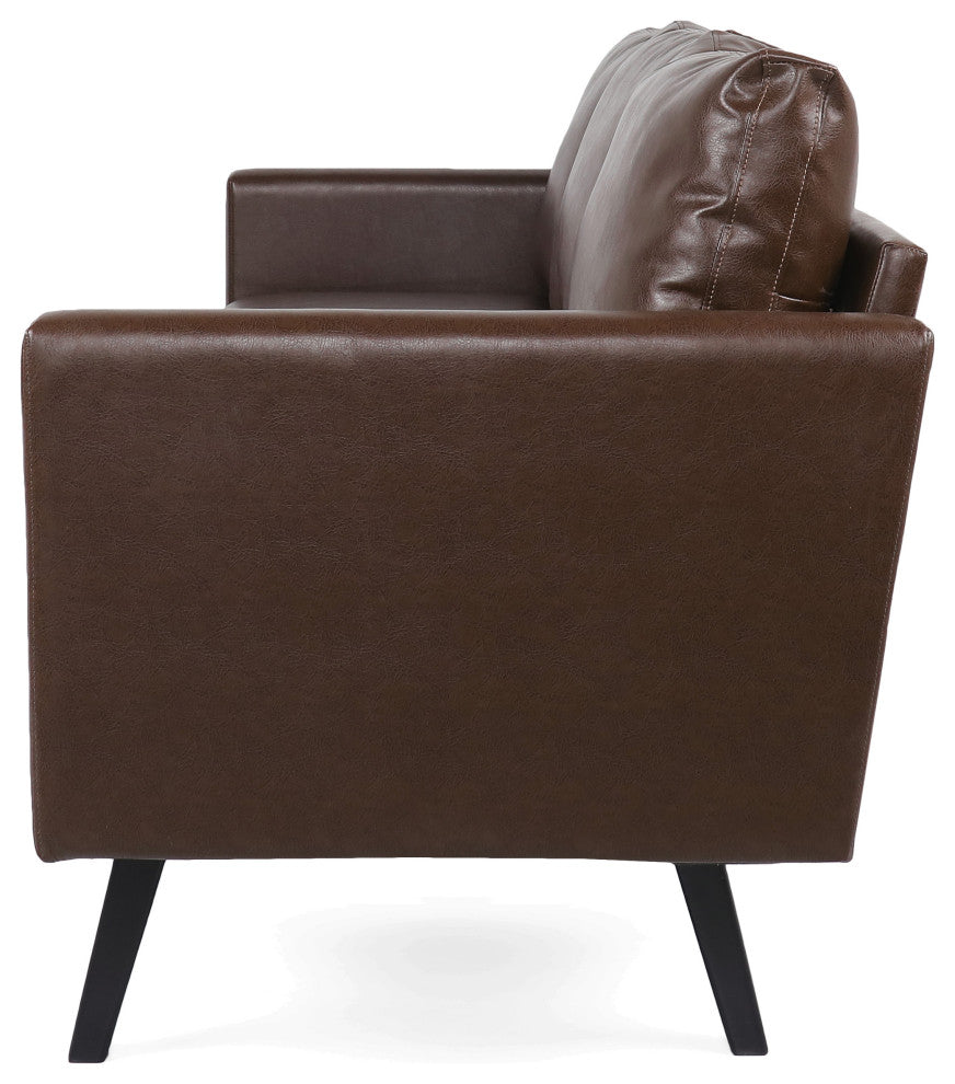 Dowd Mid Century Modern Faux Leather 3 Seater Sofa, Dark Brown