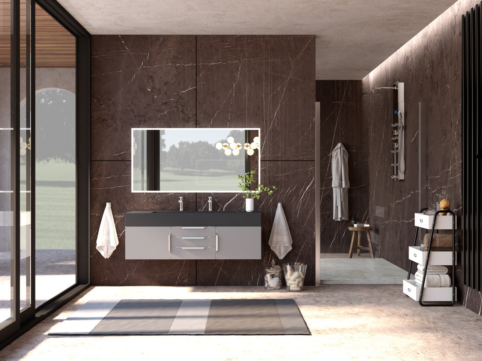CastelloUSA Alpine 60" Wall Mounted Bathroom Vanity, Base Only, Gray, Brushed Nickel