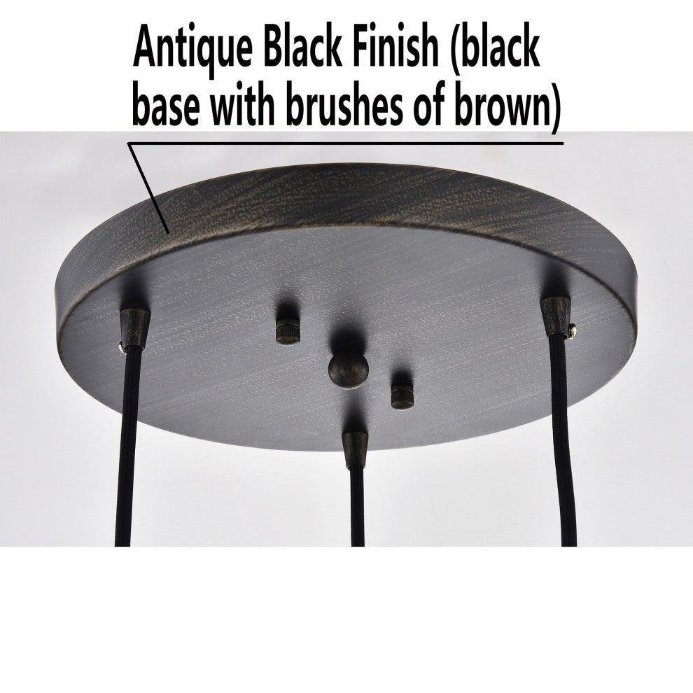 Sara Cognac Glass 3-light Cluster Pendant Chandelier Antique Black Finish